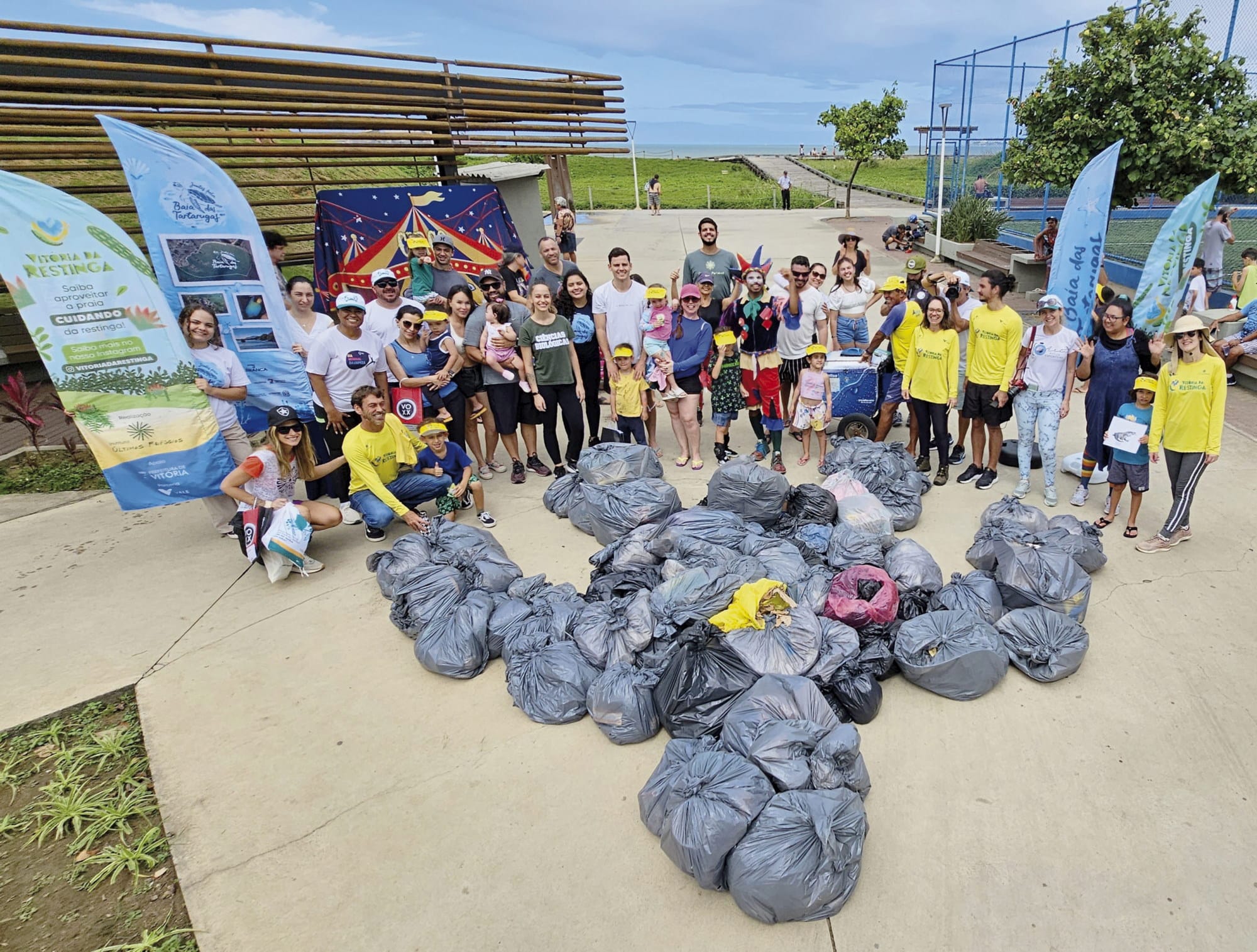 Imagens de projetos de conservação e grupos comunitários trabalhando na Baía das Tartarugas