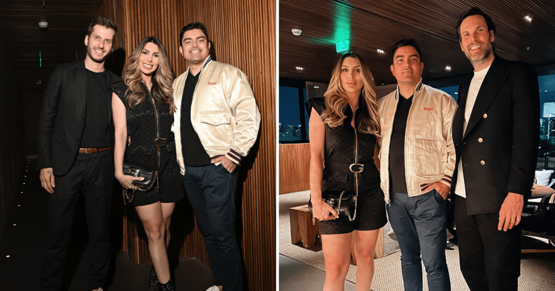 Luís Carlos Ferreira e Denise Alquimim encontram CEO da Gucci, Federico Turconi, em SP (Foto: Arquivo pessoal)