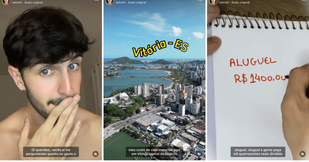 R$ 1,8 mil: influencer viraliza vídeo sobre quanto custa morar em Vitória (Foto: Reprodução/Instagram @belottti)